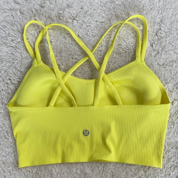 ❤️ Lululemon Like a Cloud Ribbed Longline Bra Electric Lemon Yellow Size 6 NWOT - Picture 2 of 8
